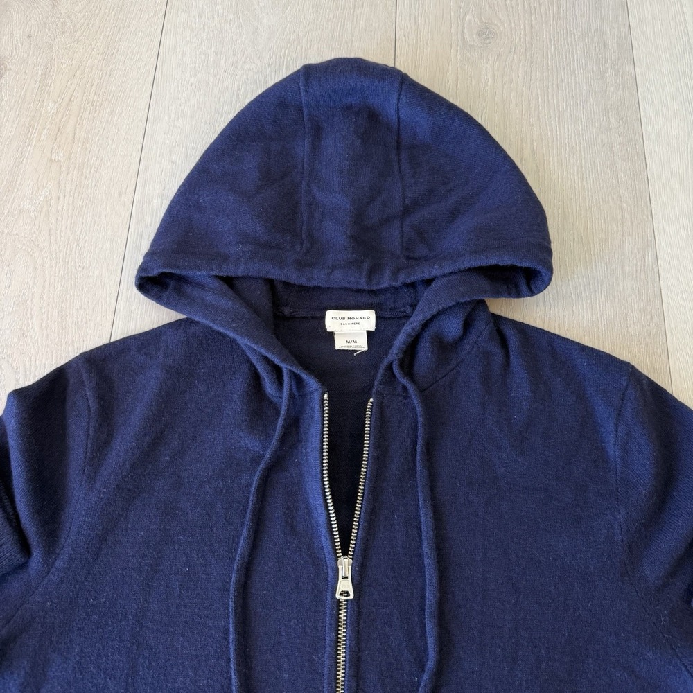 Club Monaco 100% Cashmere Navy Full Zip Hoodie Sweater Men's Size S Small